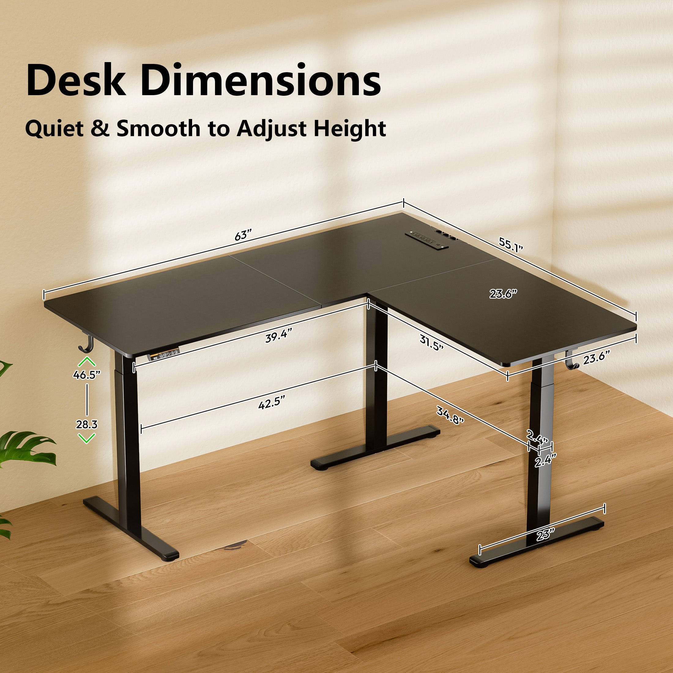 Altis 63" L-Shaped Adjustable Electric Standing Desk with Power Outlet