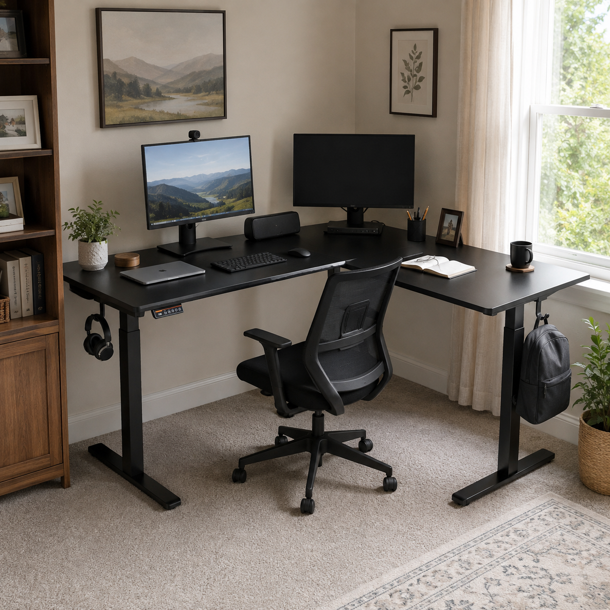 Altis 63" L-Shaped Adjustable Electric Standing Desk with Power Outlet