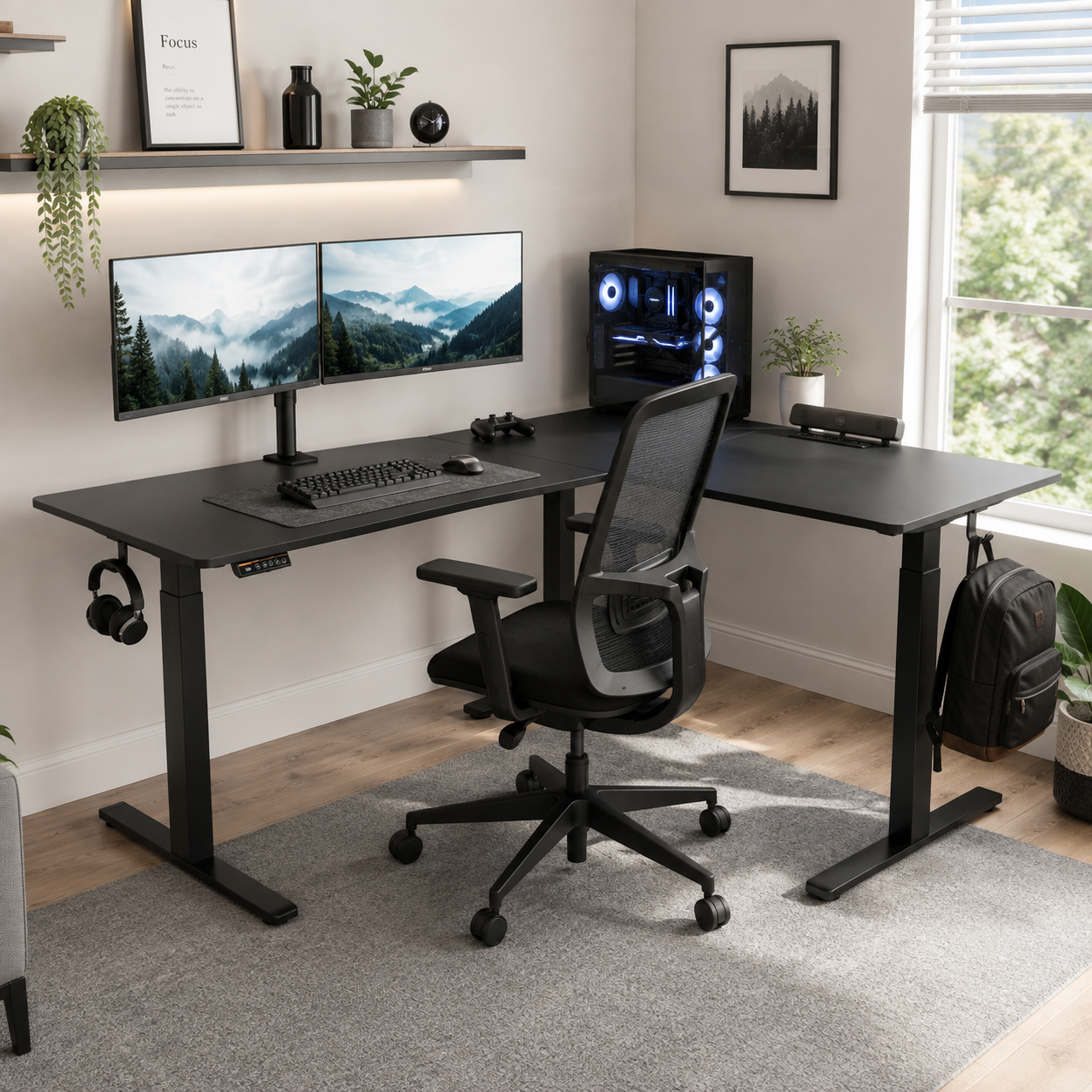 Altis 63" L-Shaped Adjustable Electric Standing Desk with Power Outlet