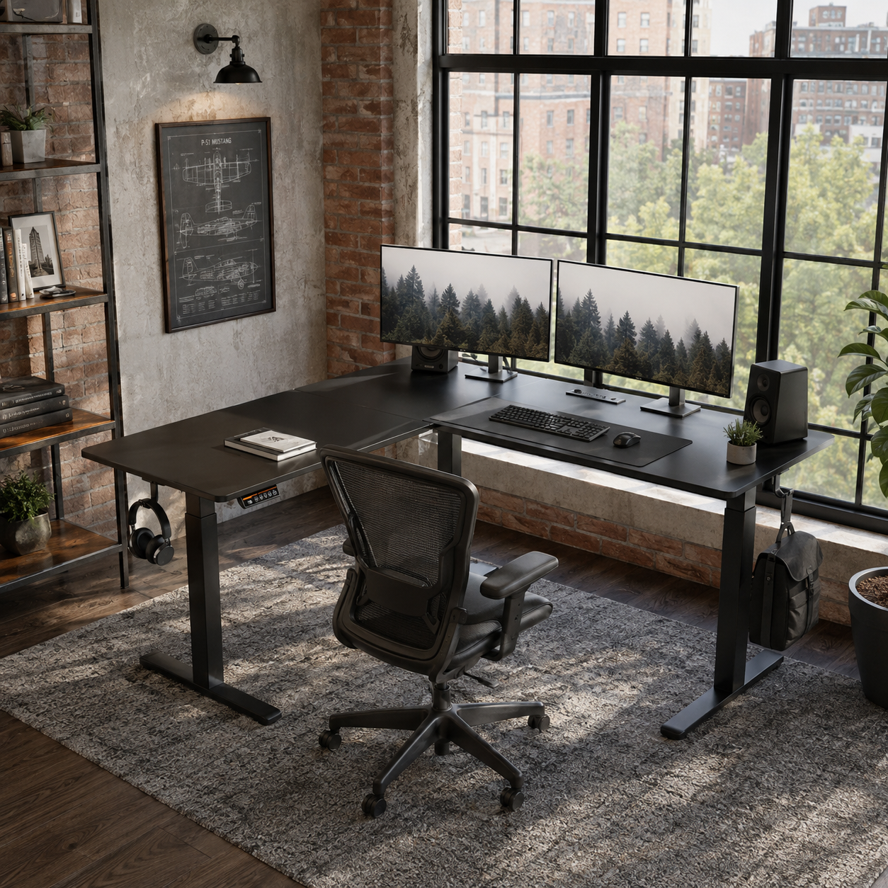 Altis 63" L-Shaped Adjustable Electric Standing Desk with Power Outlet
