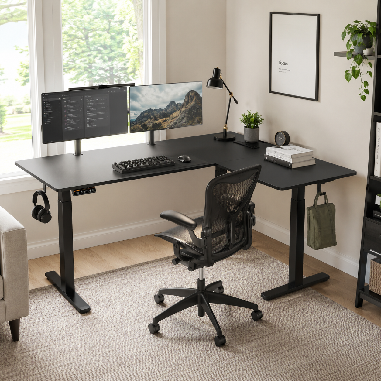 Altis 63" L-Shaped Adjustable Electric Standing Desk with Power Outlet
