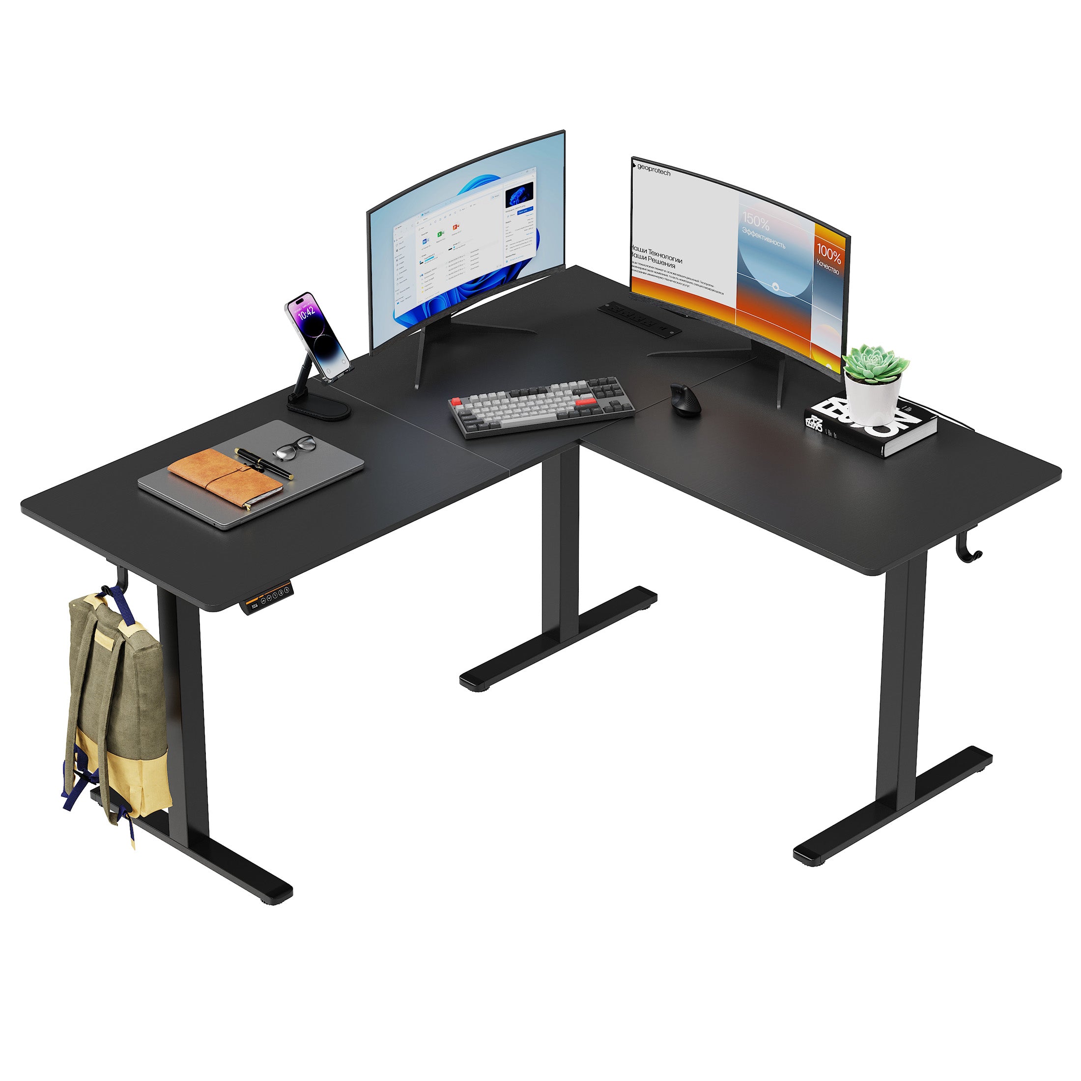 Altis 63" L-Shaped Adjustable Electric Standing Desk with Power Outlet