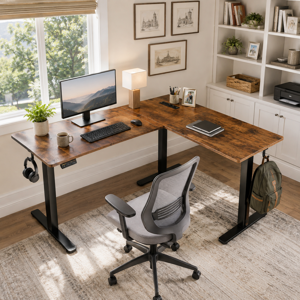 Altis 63" L-Shaped Adjustable Electric Standing Desk with Power Outlet