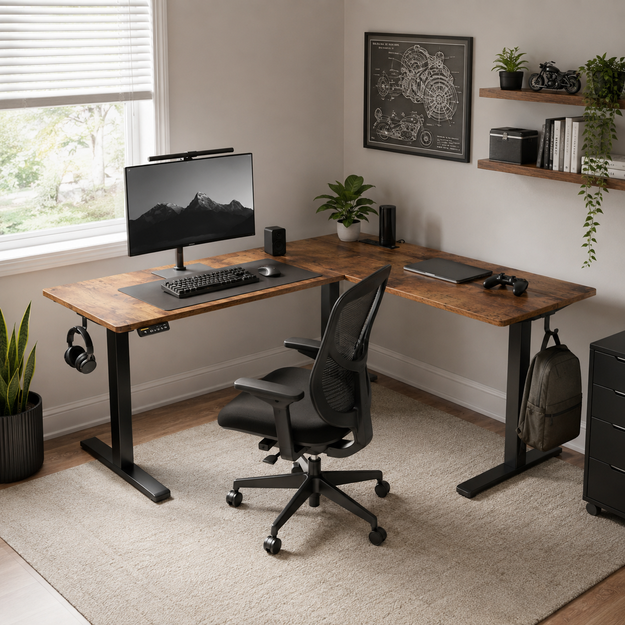Altis 63" L-Shaped Adjustable Electric Standing Desk with Power Outlet