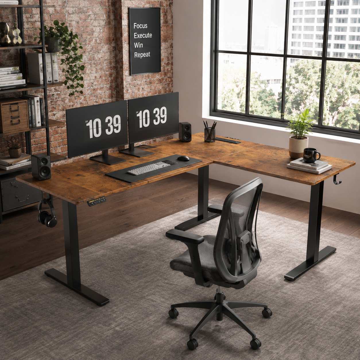 Altis 63" L-Shaped Adjustable Electric Standing Desk with Power Outlet