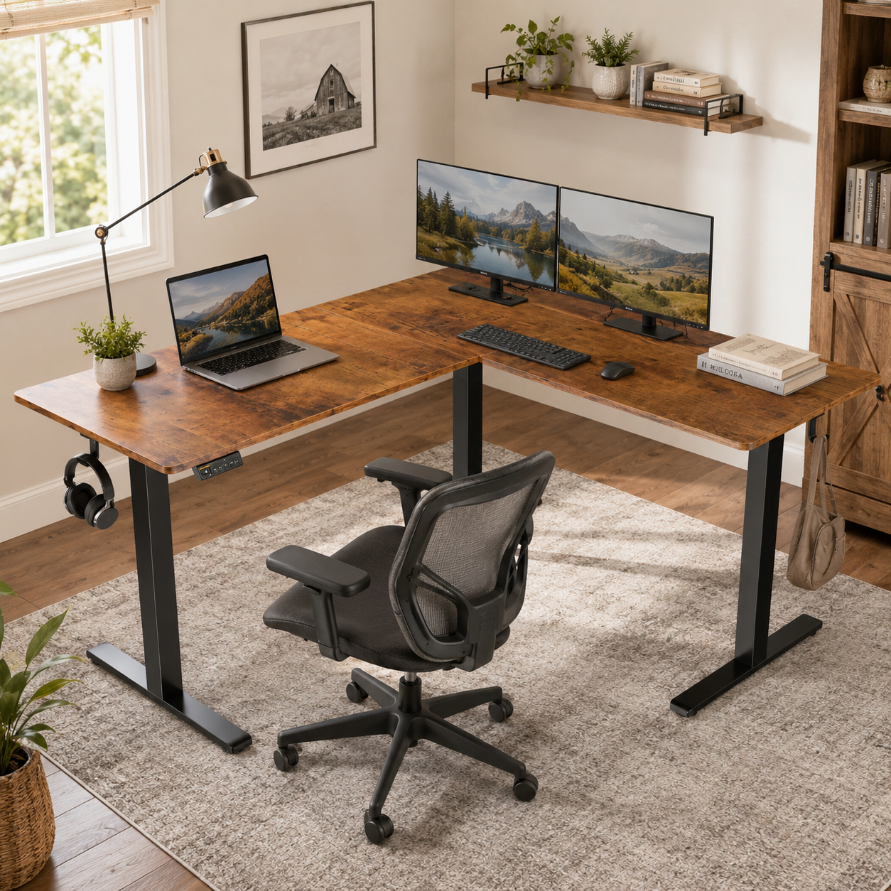 Altis 63" L-Shaped Adjustable Electric Standing Desk with Power Outlet
