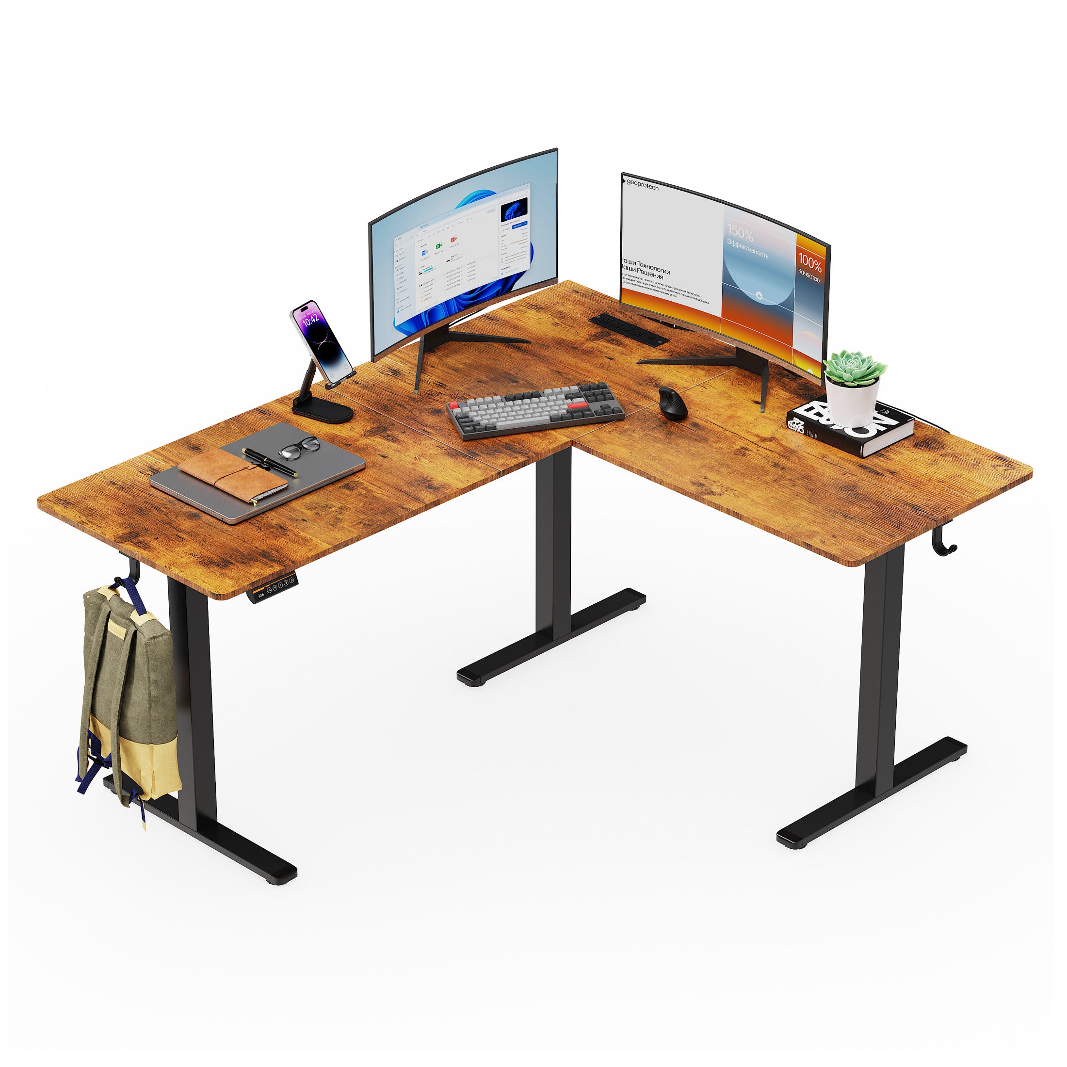 Altis 63" L-Shaped Adjustable Electric Standing Desk with Power Outlet