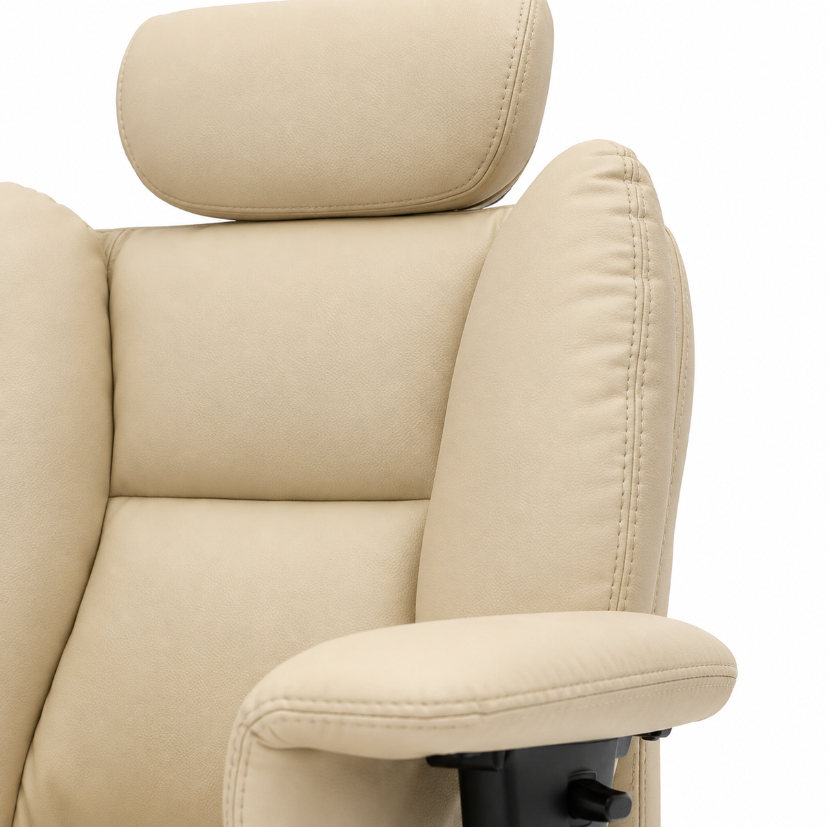 Alvik beige office chair showing adjustable headrest and padded backrest detail