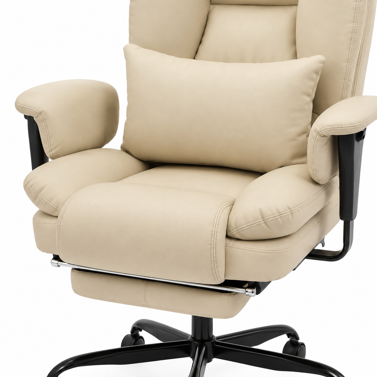 Alvik beige office chair showing seat cushion and armrest detail