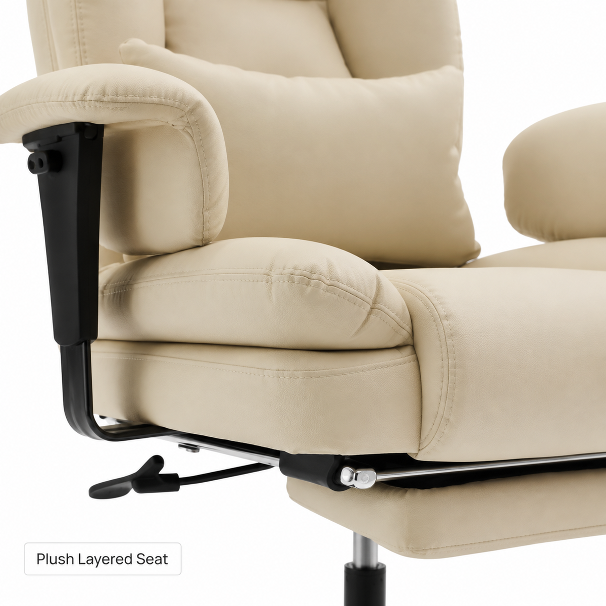 Alvik beige office chair showing padded seat and side support detail