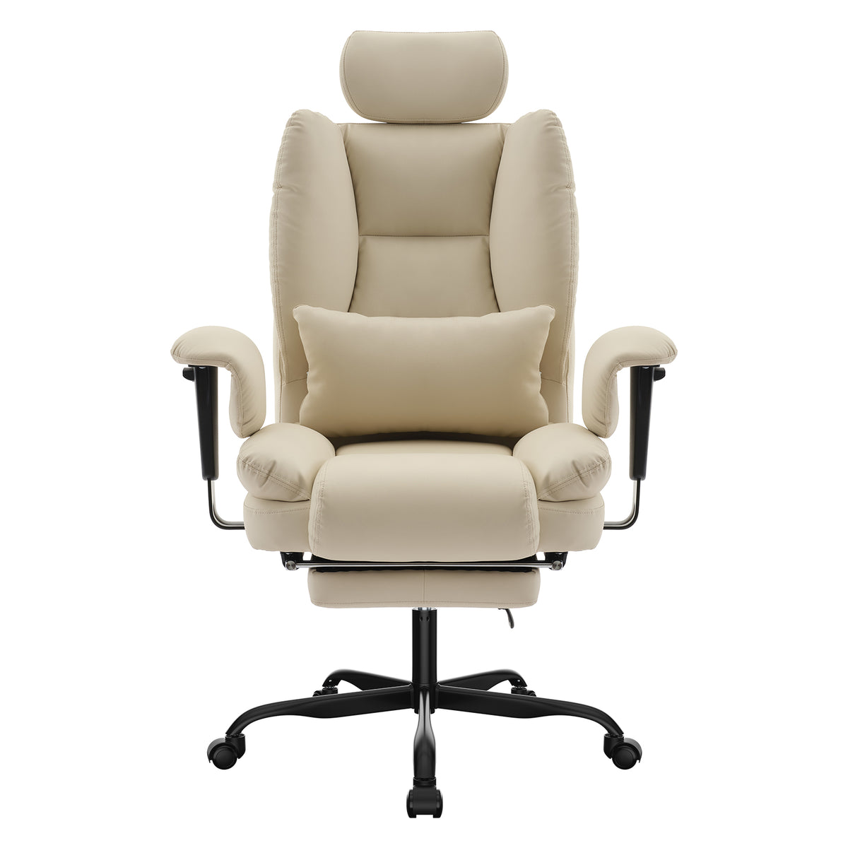Alvik beige office chair showing the front view with padded armrests and adjustable headrest