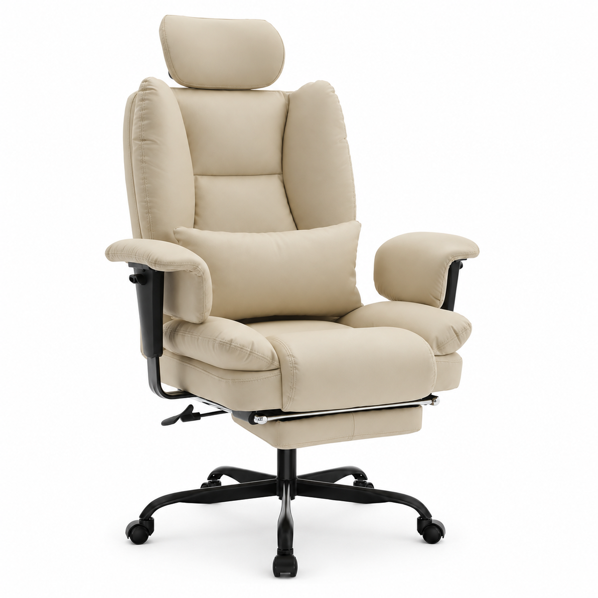 Alvik beige office chair showing an angled front view with high backrest and five-star base