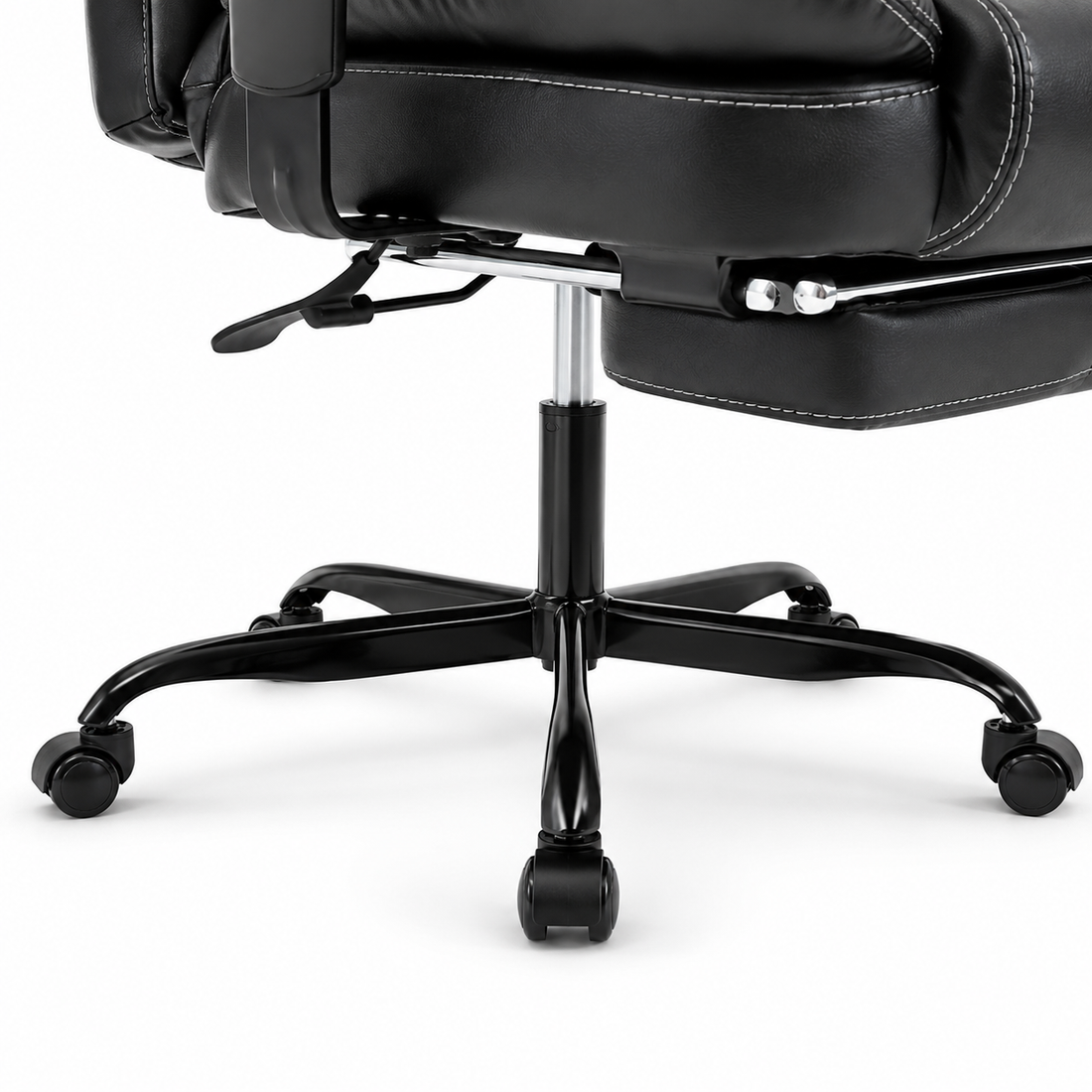 Alvik black office chair showing five-star base and seat mechanism detail