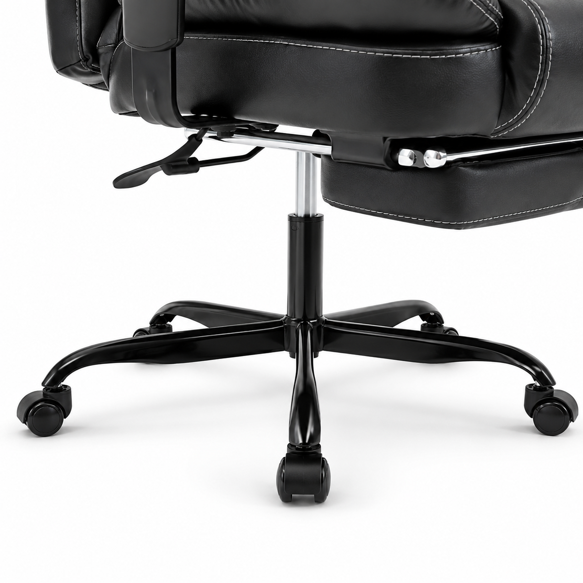 Alvik black office chair showing five-star base and seat mechanism detail