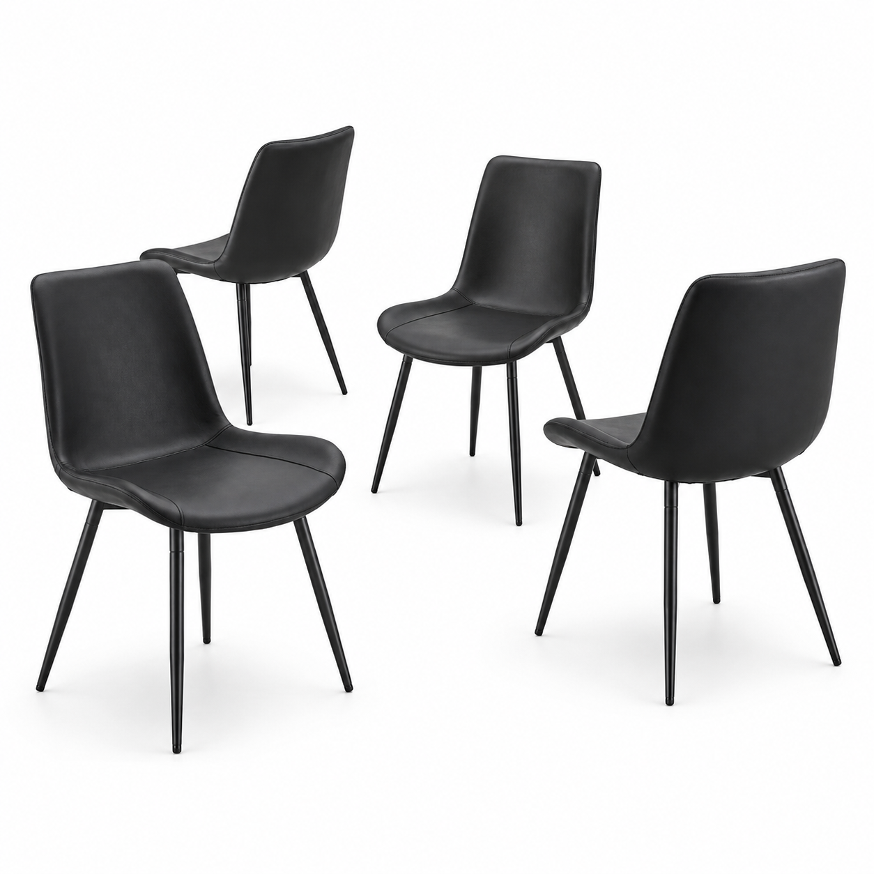 Amalfi black faux leather dining chairs set of four on white background