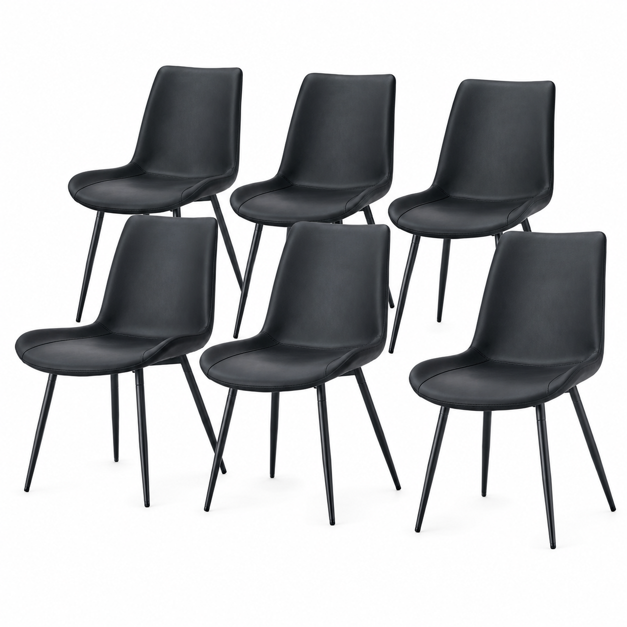Amalfi black faux leather dining chairs set of six on white background