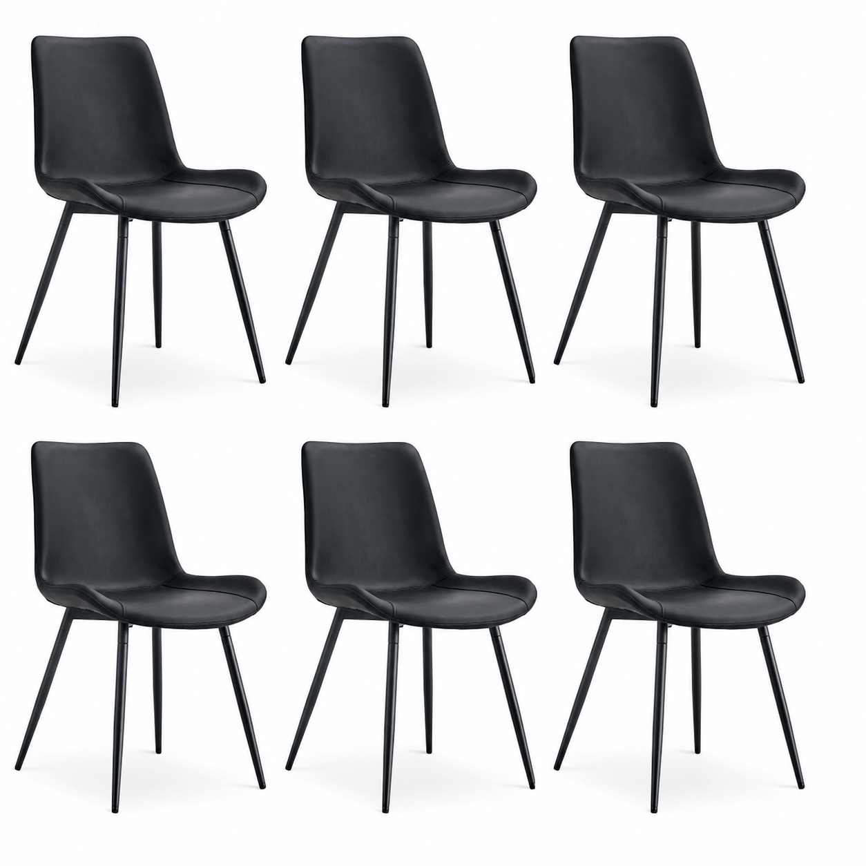 Amalfi black faux leather dining chairs set of six on white background