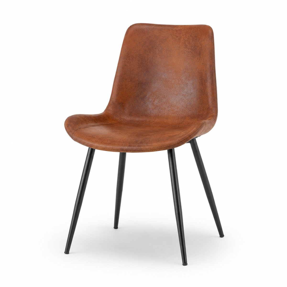 Amalfi brown suede dining chair front angled view with black metal legs on white background