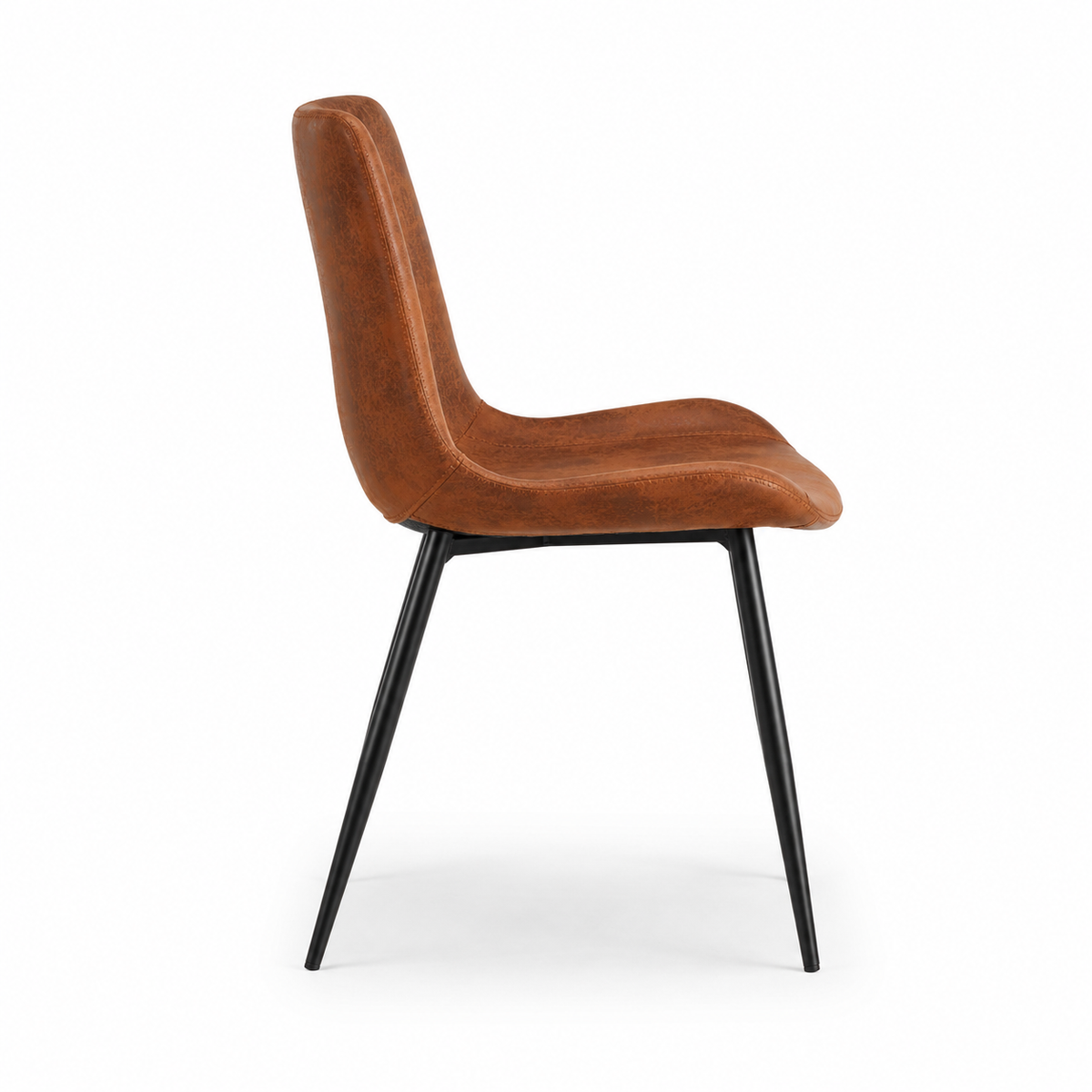 Amalfi brown suede dining chair side view with curved seat on white background