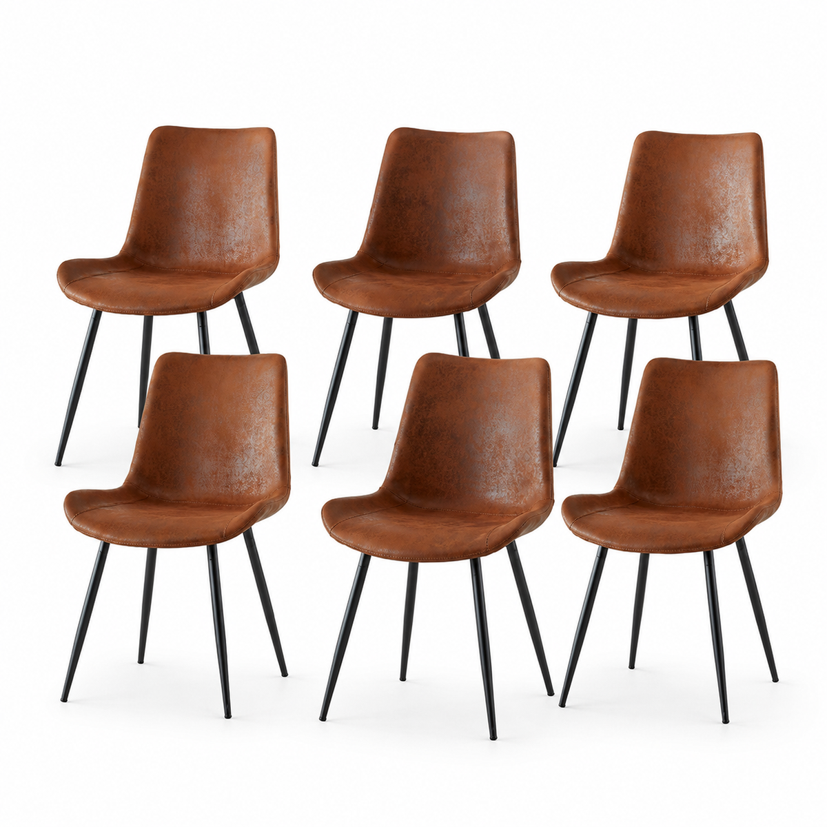 Amalfi brown suede dining chairs set of six arranged together on white background