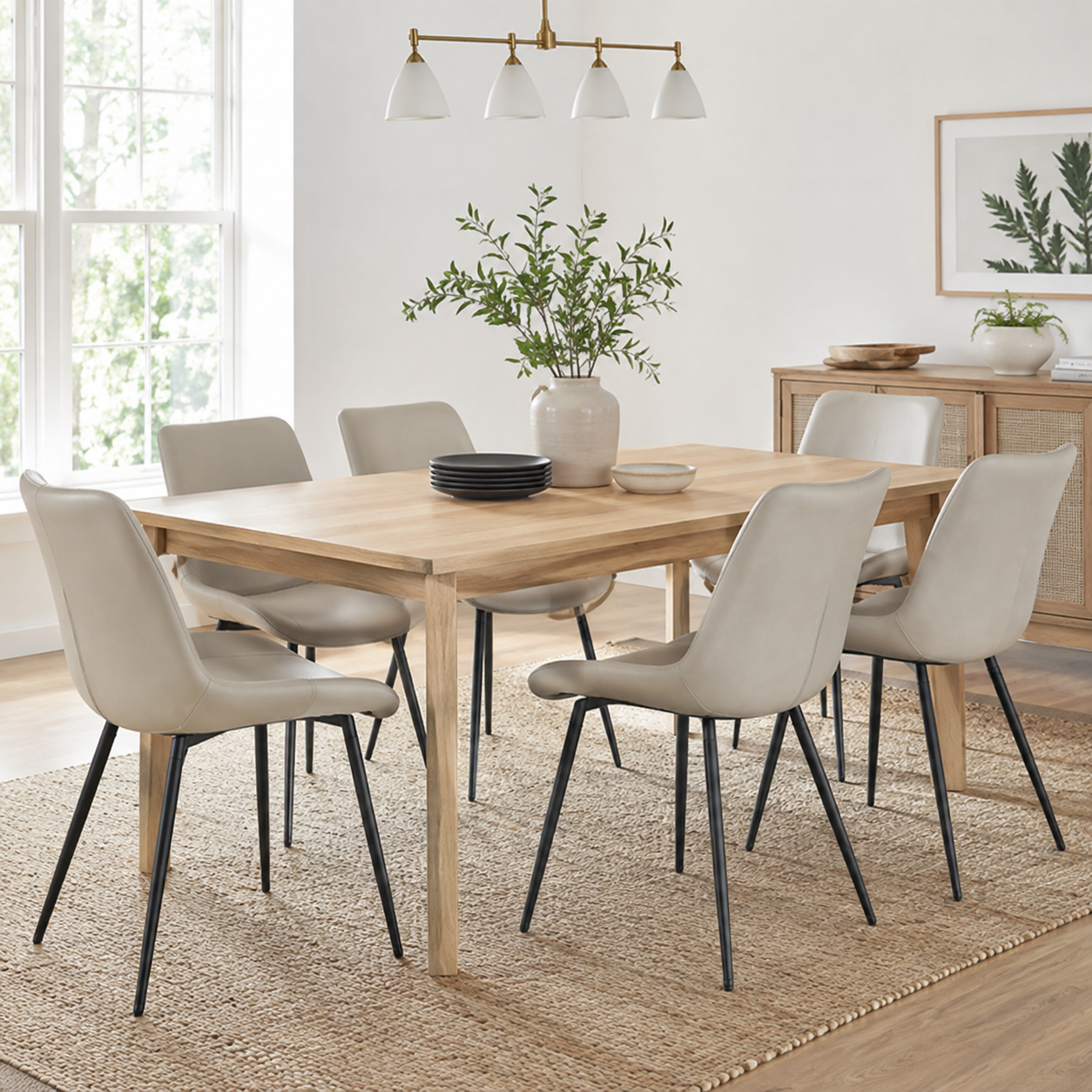 Amalfi light grey dining chair set around a rectangular table in a modern dining room