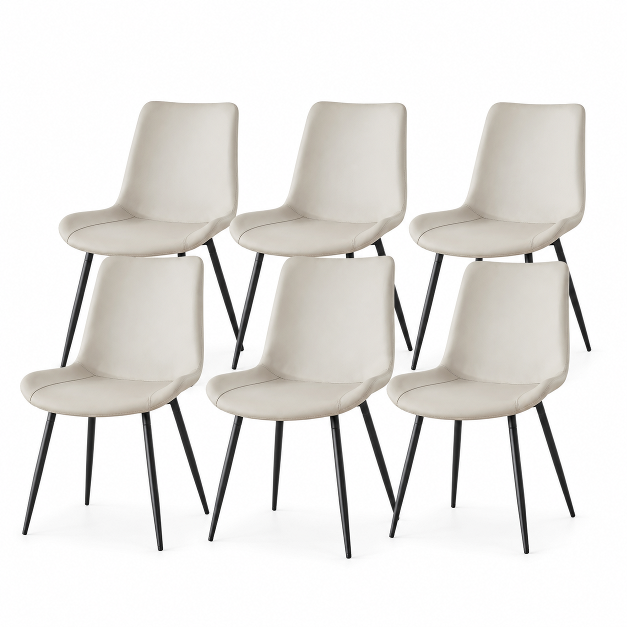 Amalfi light grey faux leather dining chairs set of six on white background