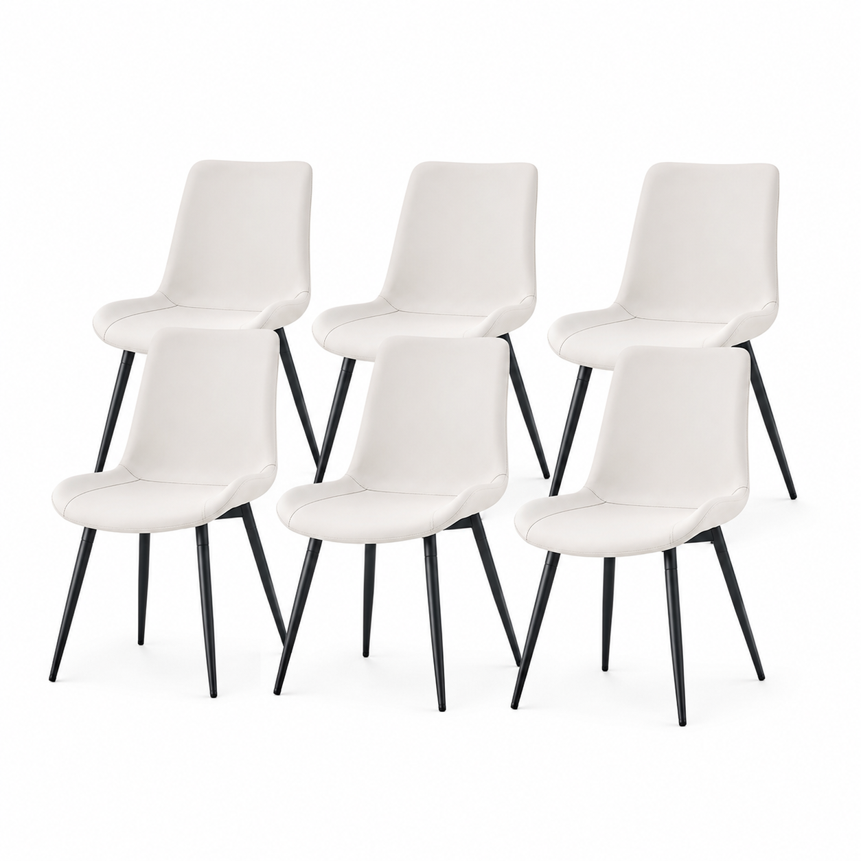 Amalfi white faux leather dining chairs set of six on white background
