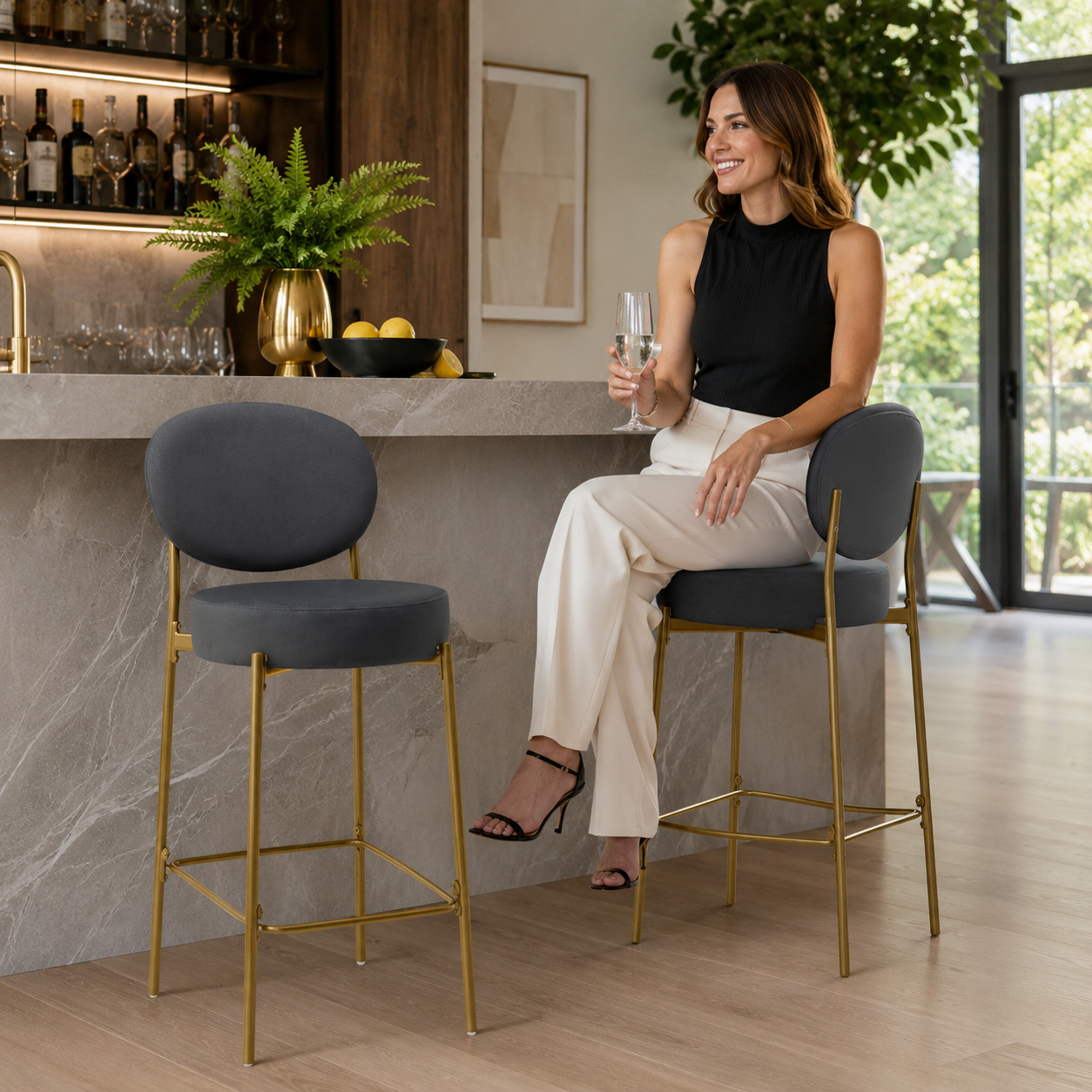 Amarone 29" Bar Height Upholstered Bar Stools Set of 2