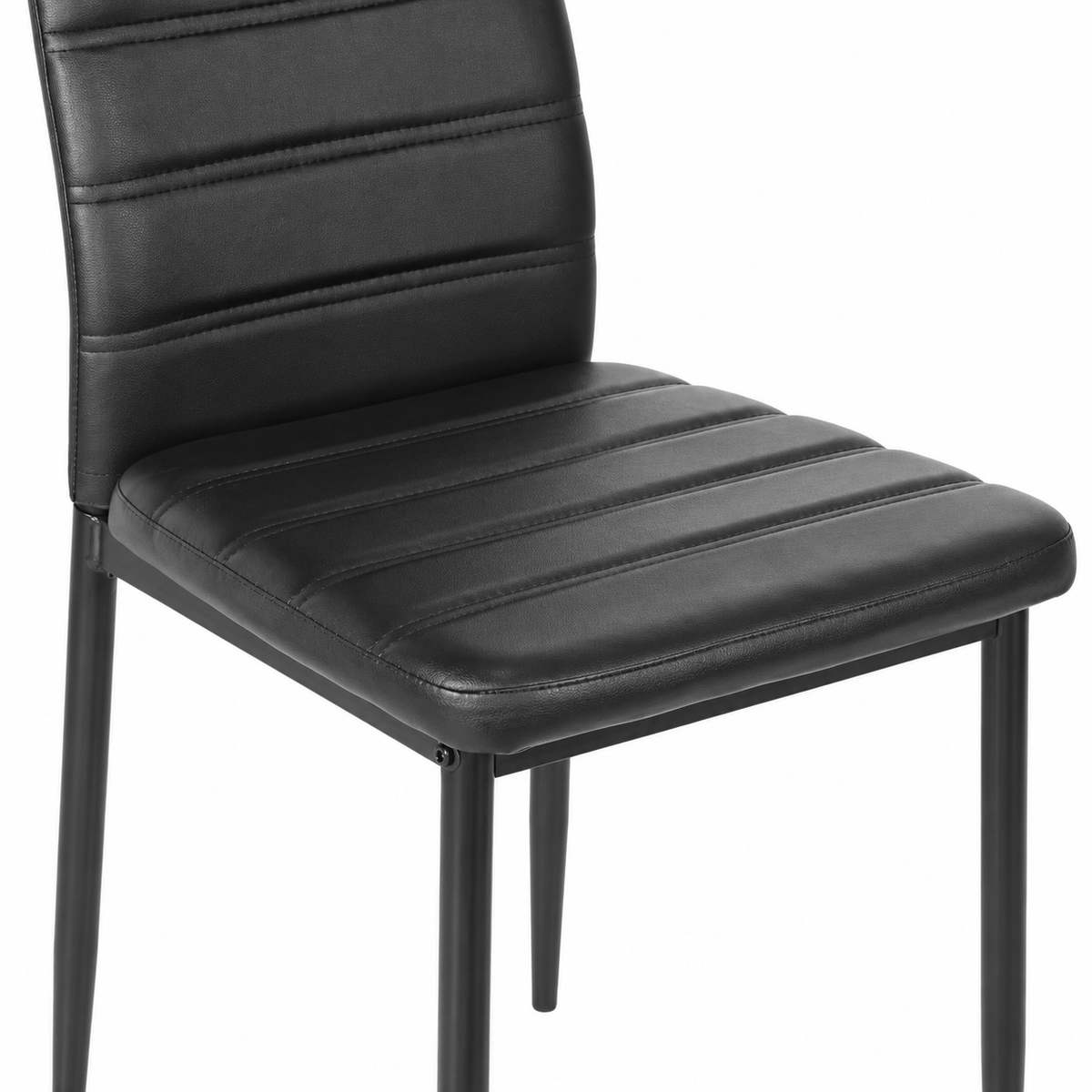 Ann black faux leather dining chair showing stitched backrest detail