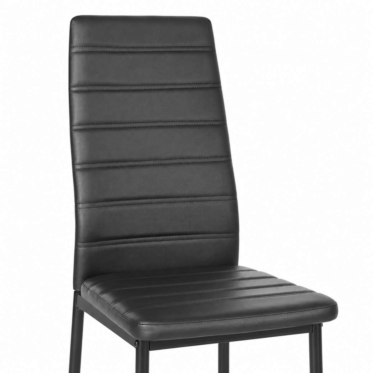 Ann black faux leather dining chair showing stitched backrest detail