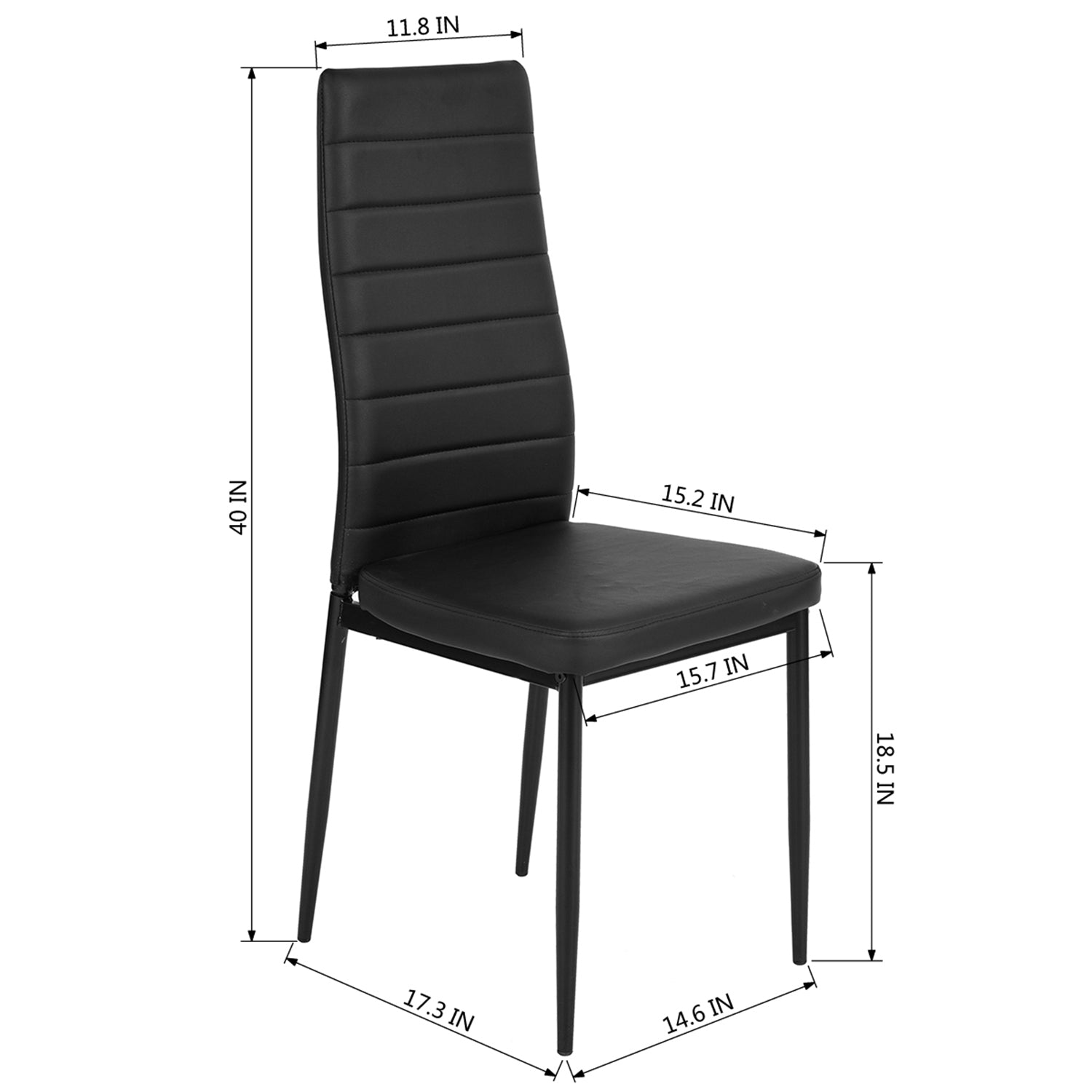 Ann black faux leather dining chair showing dimensions