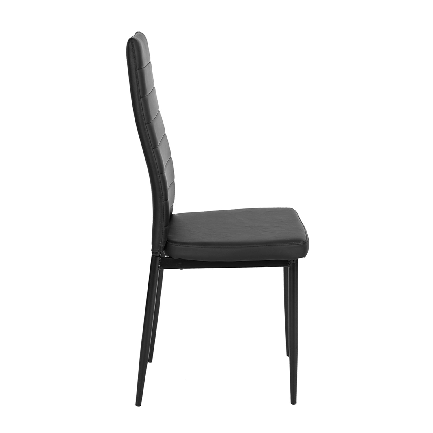 Ann black faux leather dining chair side view on white background