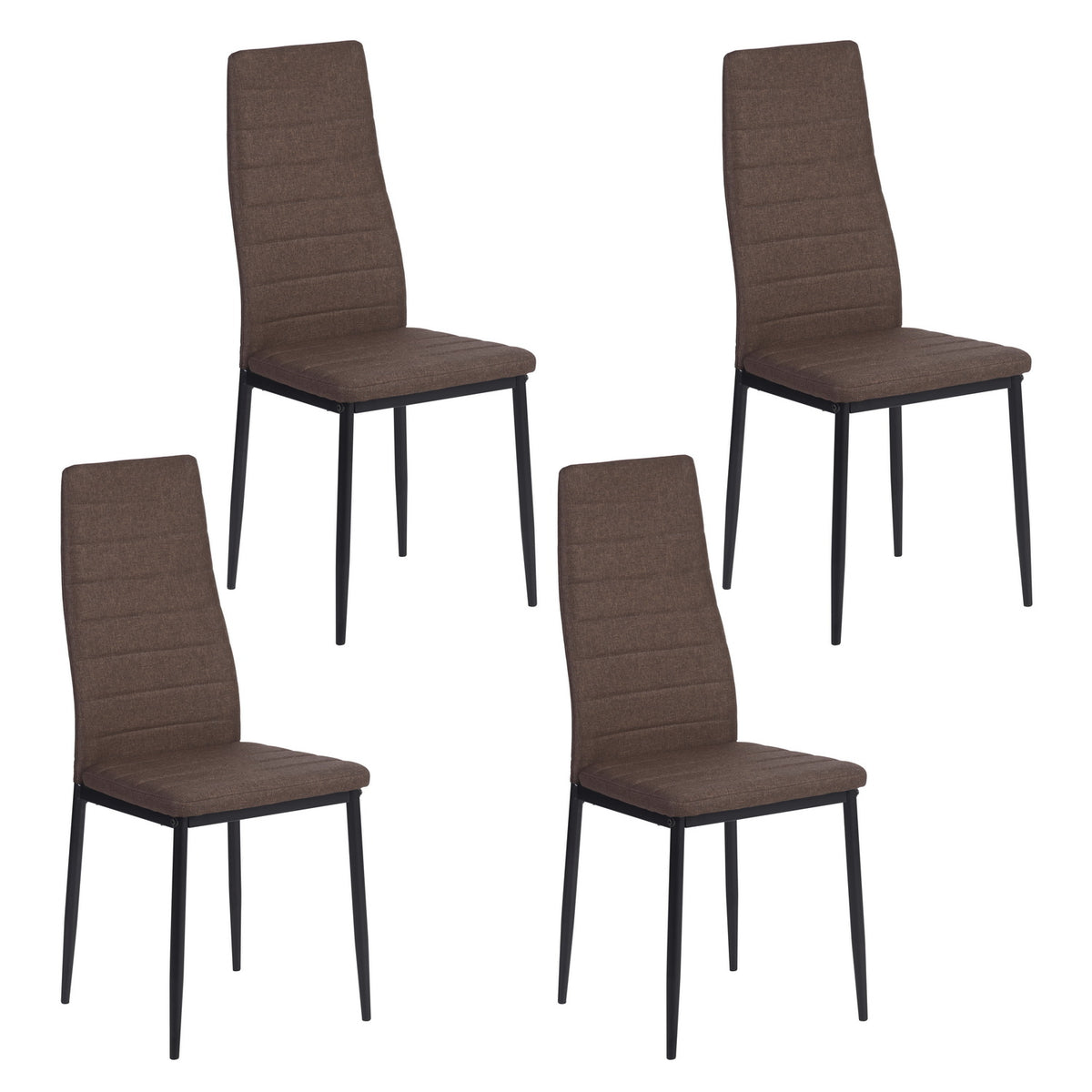 Ann brown high back upholstered dining chairs with black metal legs set of 4 on white background