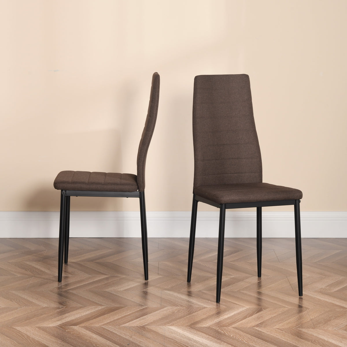 Ann brown high back upholstered dining chair front view on white background