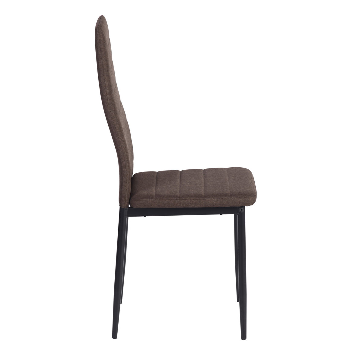 Ann brown high back upholstered dining chair side view on white background
