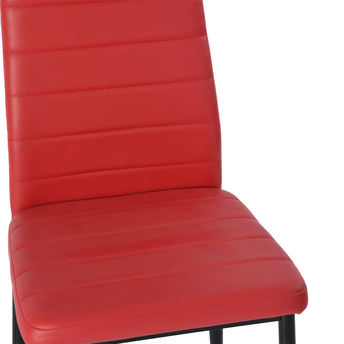 Ann red dining chair showing stitched backrest detail