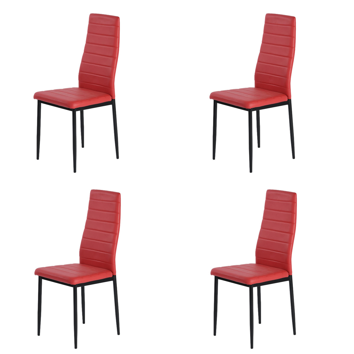 Ann red high back upholstered dining chairs with black metal legs set of 4 on white background