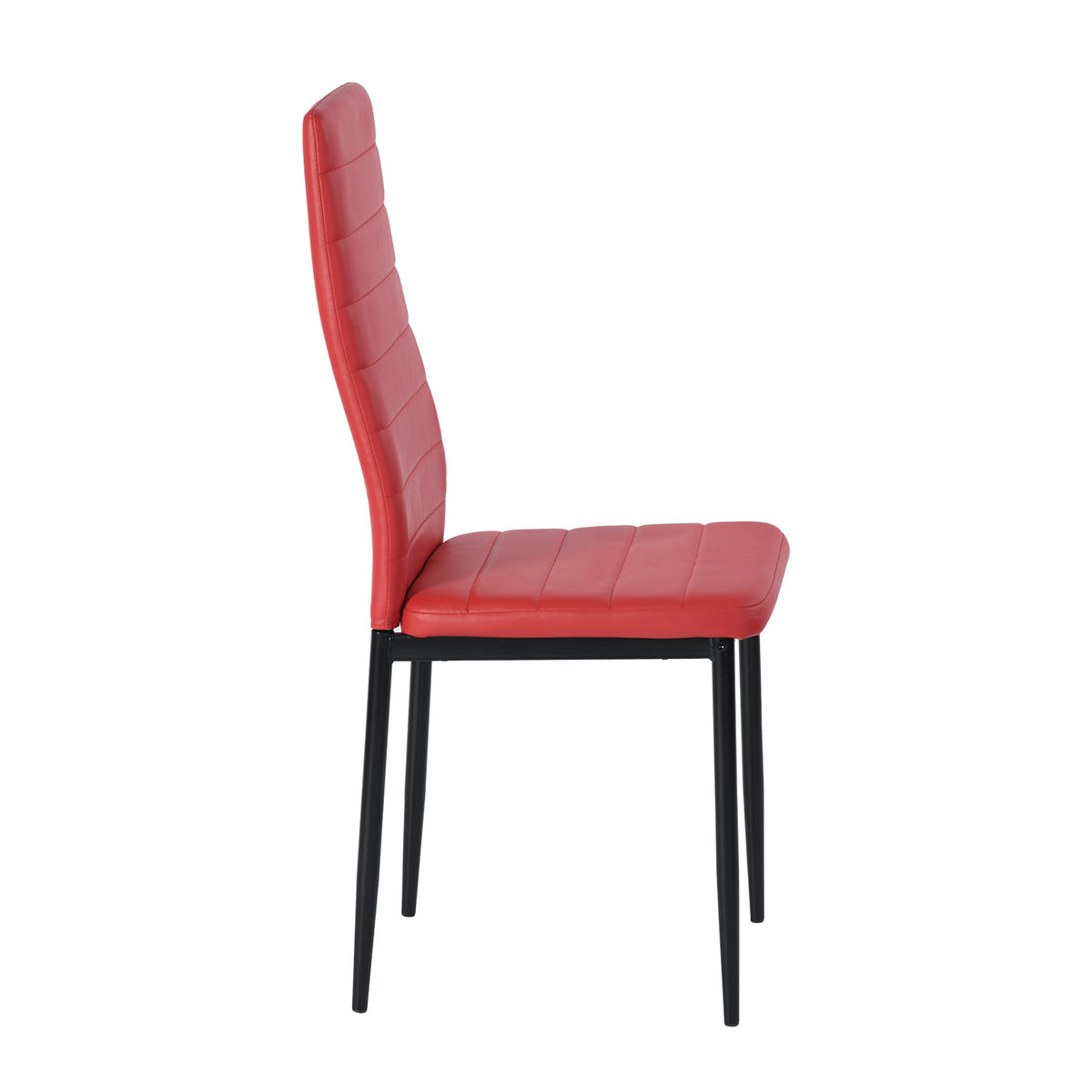 Ann red high back upholstered dining chair side view on white background