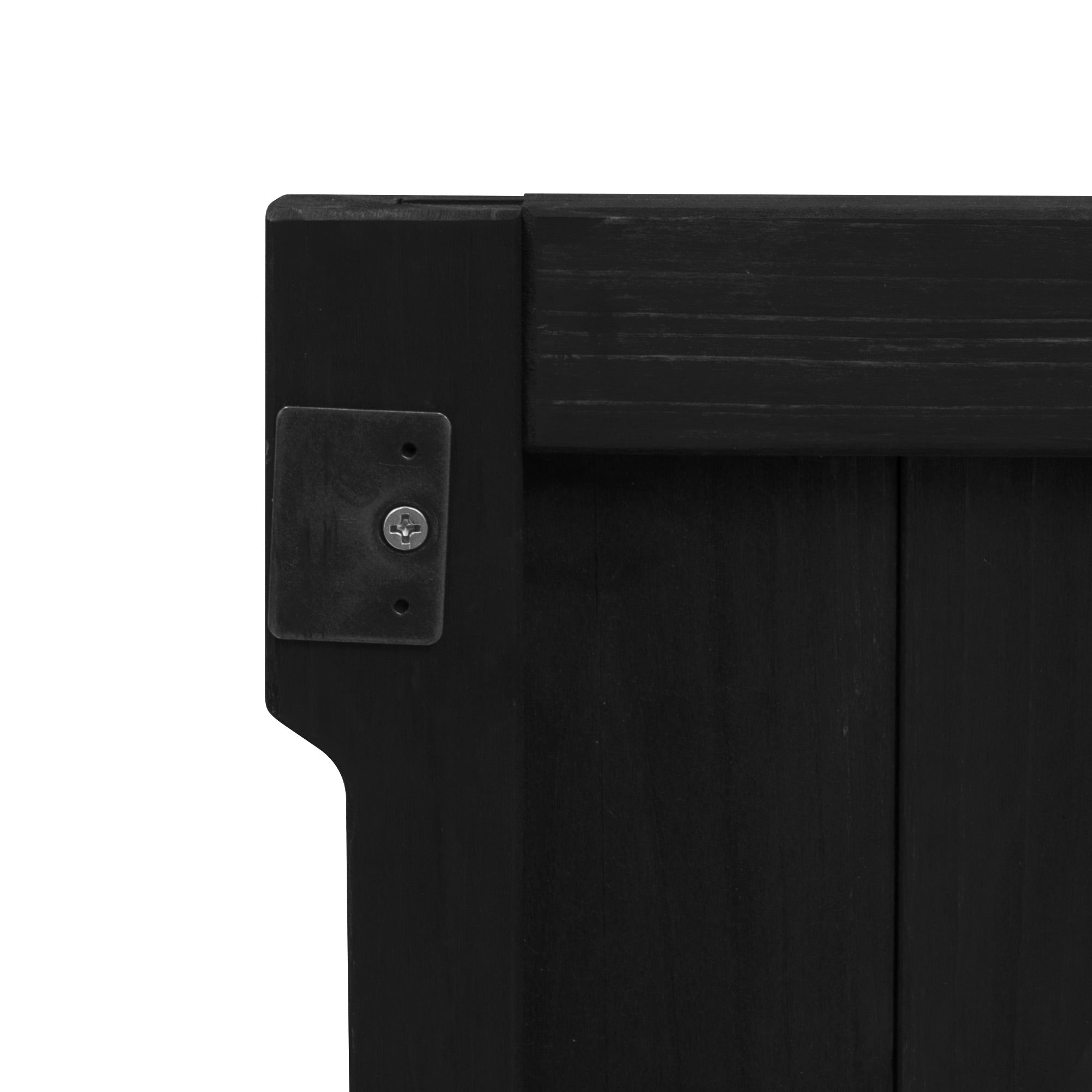 Antibes dark brown outdoor kitchen island showing reinforced metal corner bracket detail for cabinet stability and outdoor structural support