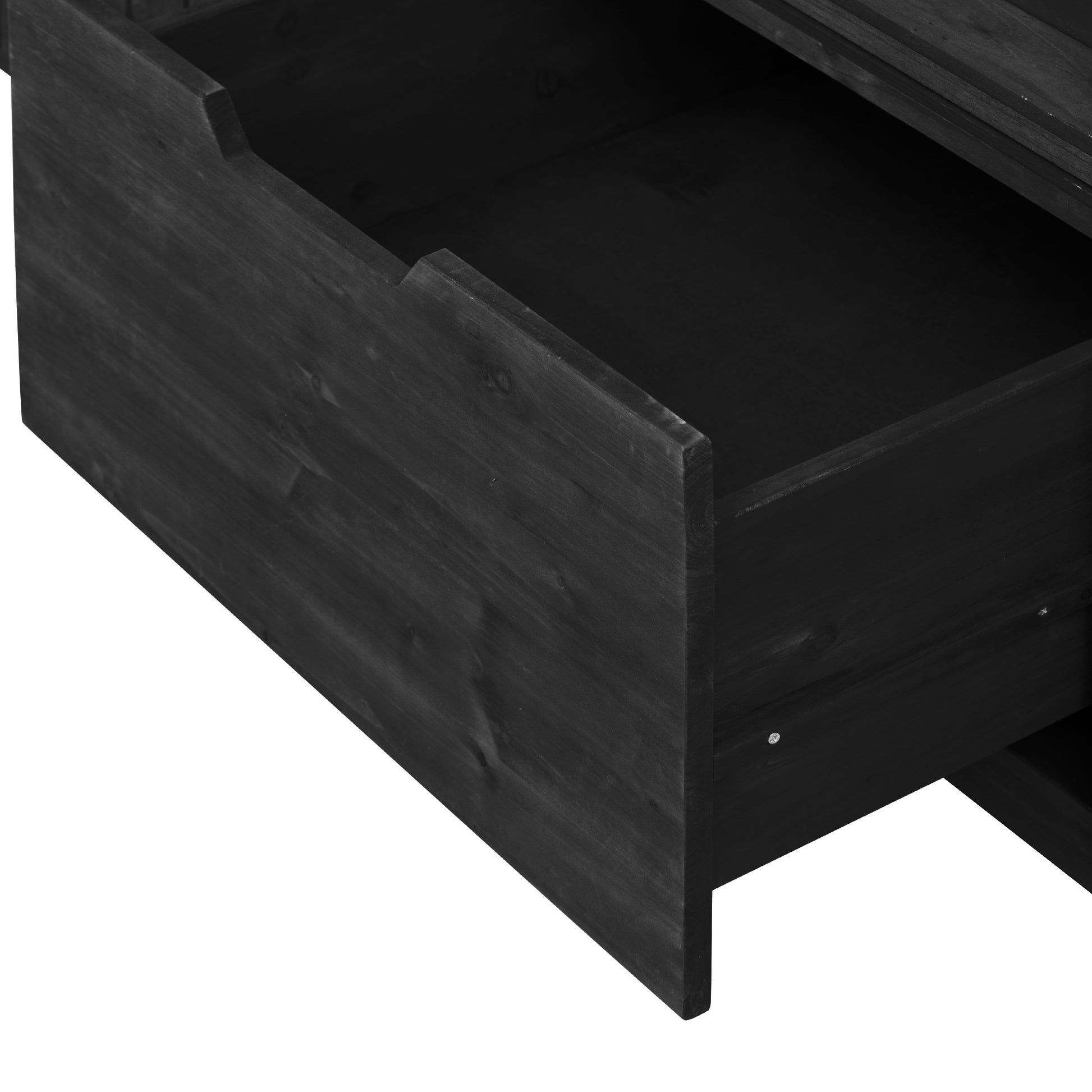 Antibes dark brown outdoor kitchen island showing large pull-out storage drawer for charcoal grilling tools cookware and outdoor kitchen essentials