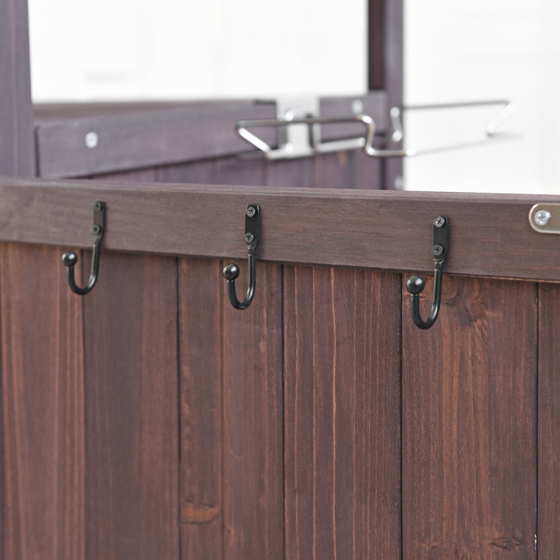 Arezzo brown kitchen cart showing exterior hanging hooks detail
