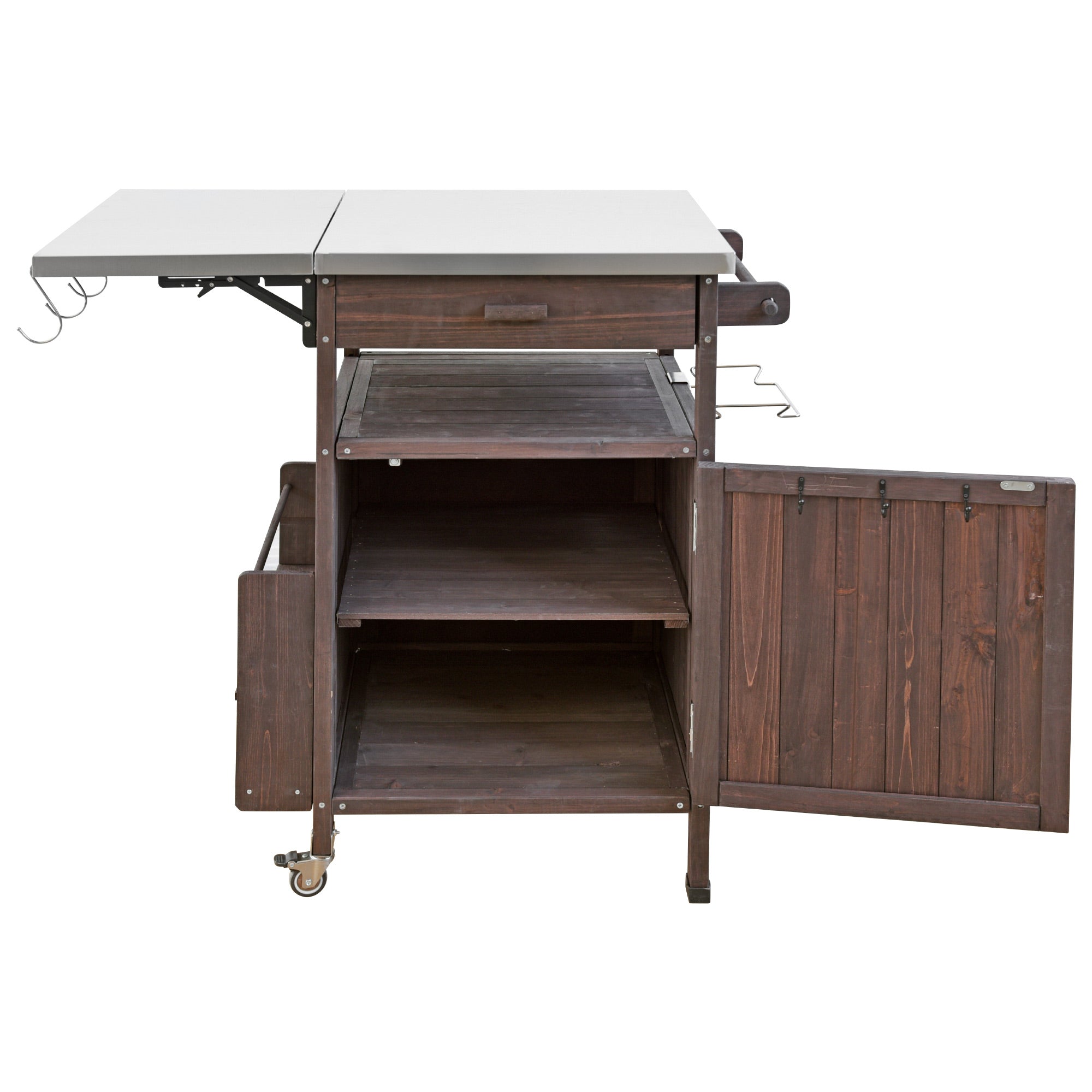 Arezzo brown kitchen cart showing open cabinet storage space