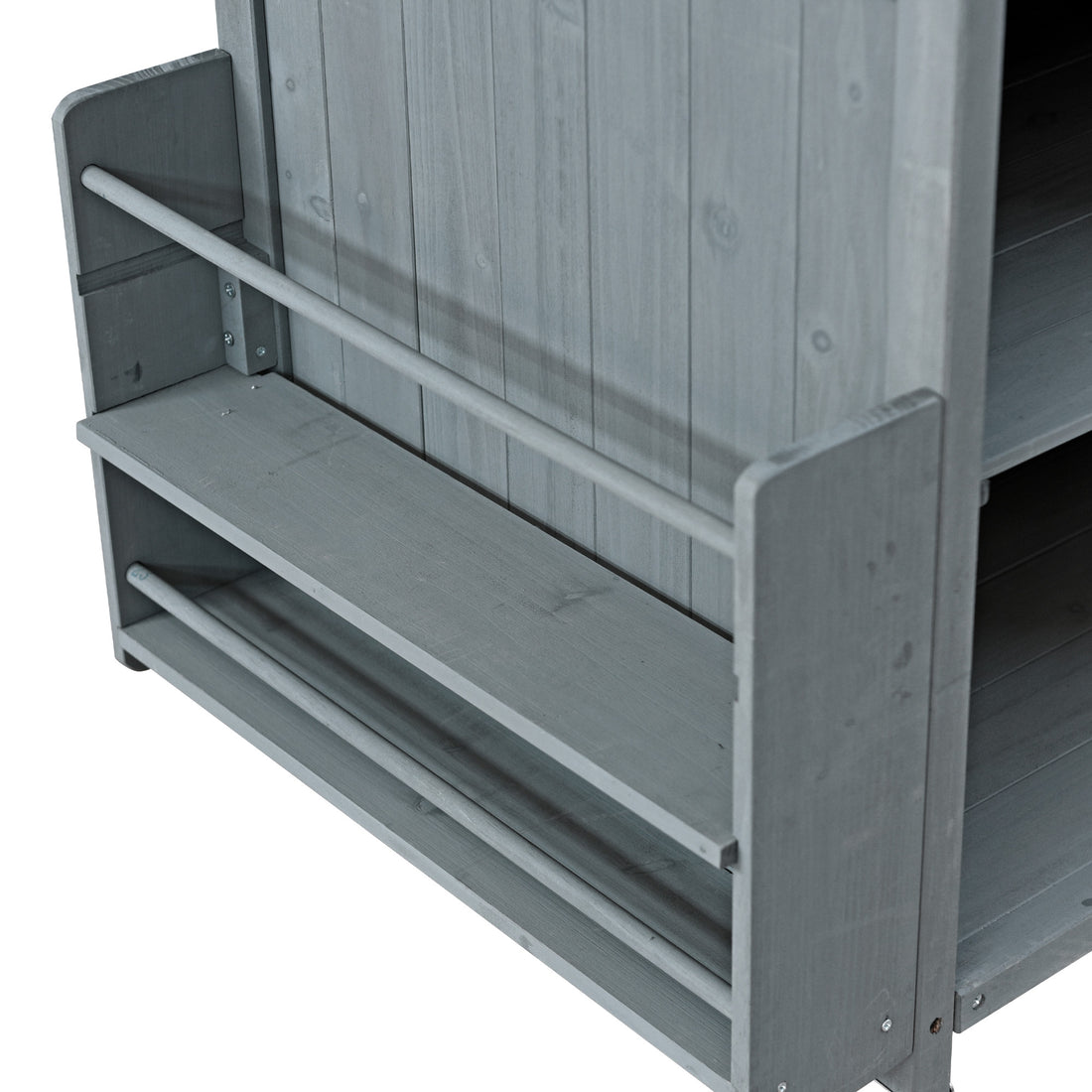 Arezzo gray blue kitchen cart showing side spice rack storage detail