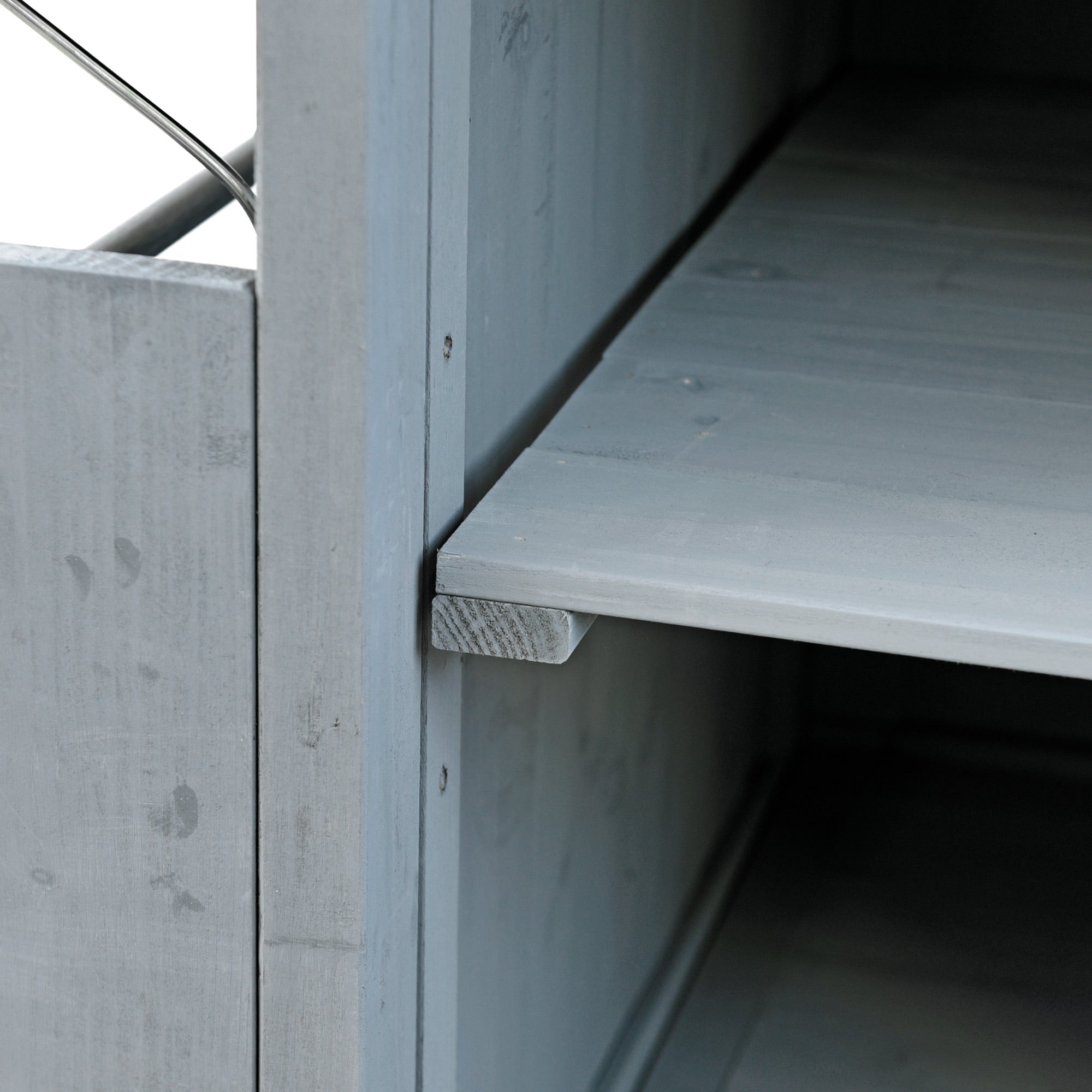 Arezzo gray blue kitchen cart showing adjustable interior shelf detail