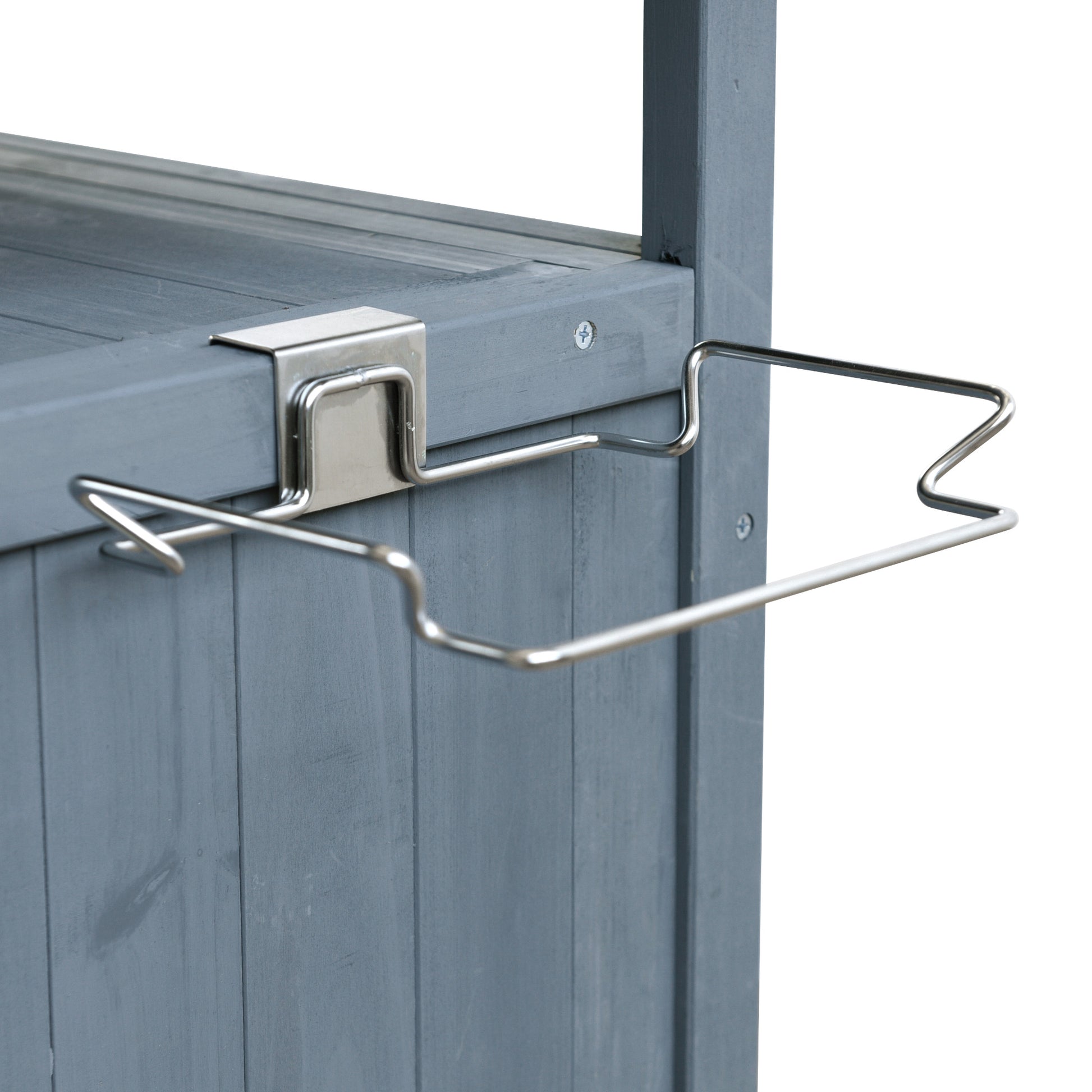 Arezzo gray blue kitchen cart showing removable towel rack holder detail