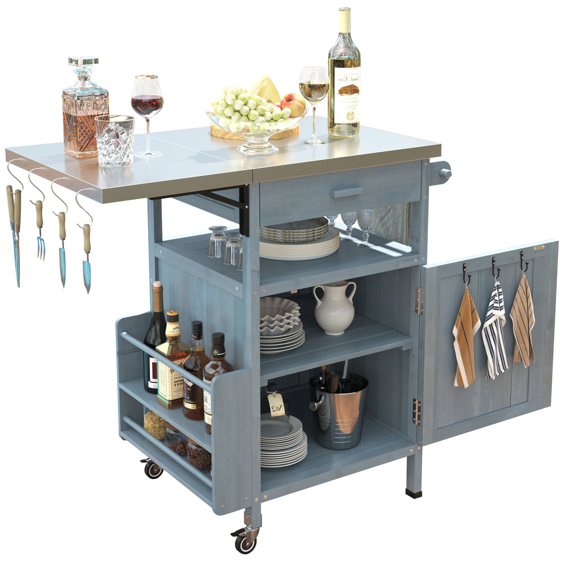 Arezzo gray blue kitchen cart showing full product view on white background