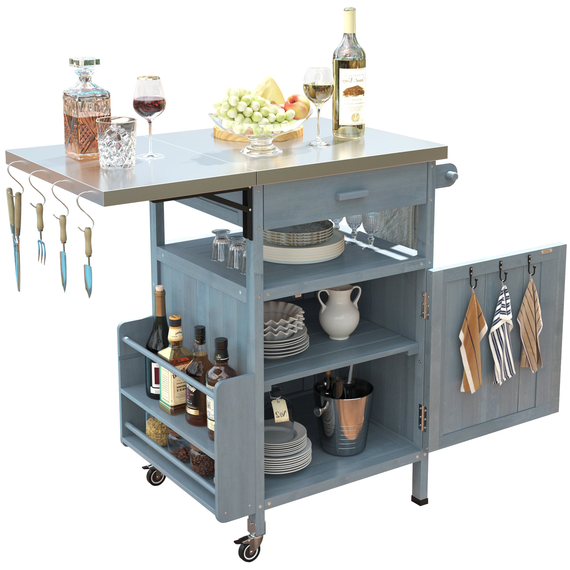 Arezzo gray blue kitchen cart showing full product view on white background