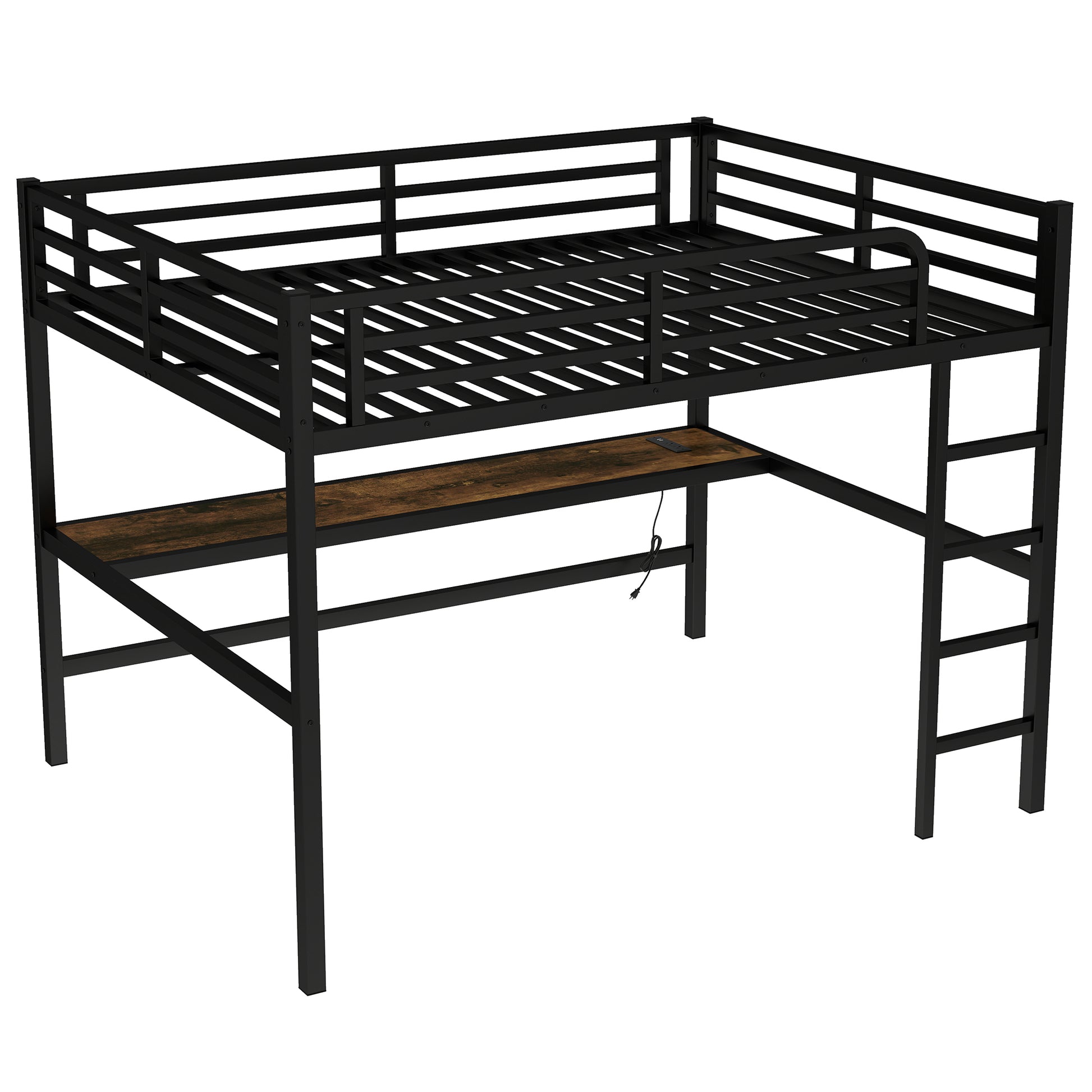 Arla black loft bed showing a perspective view of the loft frame with built-in desk