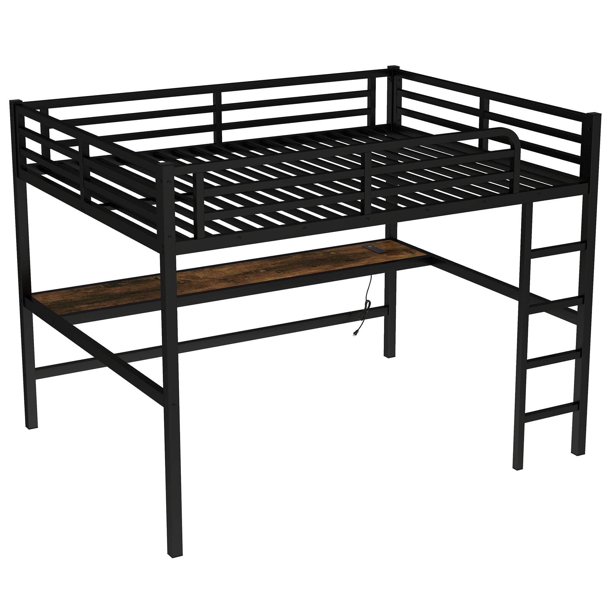 Arla black loft bed showing a perspective view of the loft frame with built-in desk