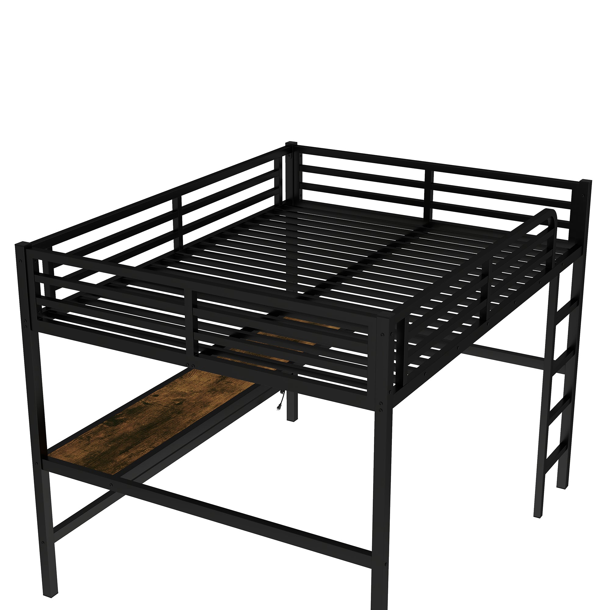 Arla black loft bed showing a perspective view of the loft frame with built-in desk